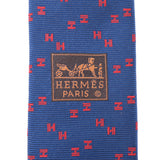 HERMES エルメス デジタルH柄 マリン/ルージュ メンズ シルク100％ ネクタイ 新品 銀蔵