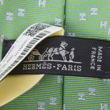 HERMES digital H pattern light green system men's 100% silk tie new silver