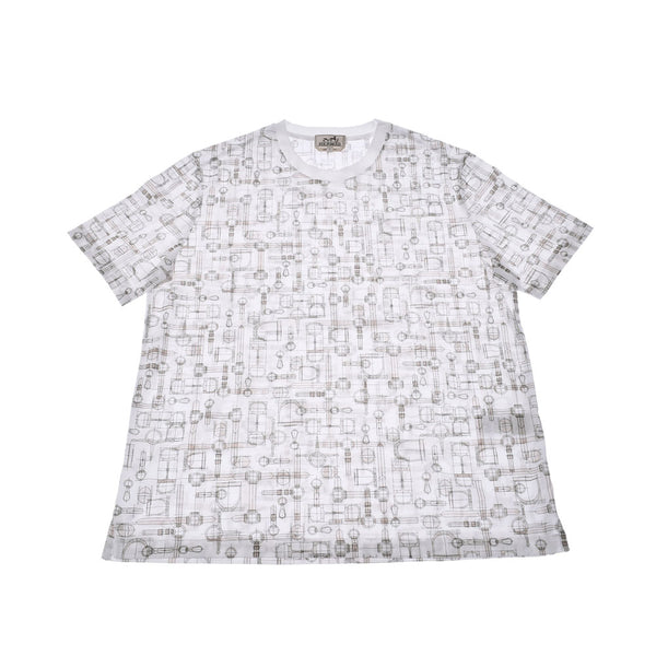 HERMES エルメス Tシャツ 柄入り  白 サイズL メンズ コットン100％ 半袖シャツ 新品 銀蔵