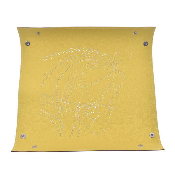 HERMES Hermes Vido Posh Horse Pattern Accessory Case Tray Yellow / Cream Y Stamp (Circa 2020) Unisex Leather Brand Accessories New Ginzo