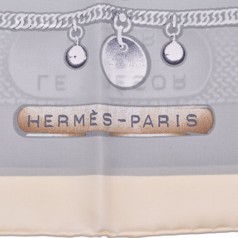 Hermes Hermes Care 90 Chain Motif Gray Women's Silk 100% Scarf New Sinkjo