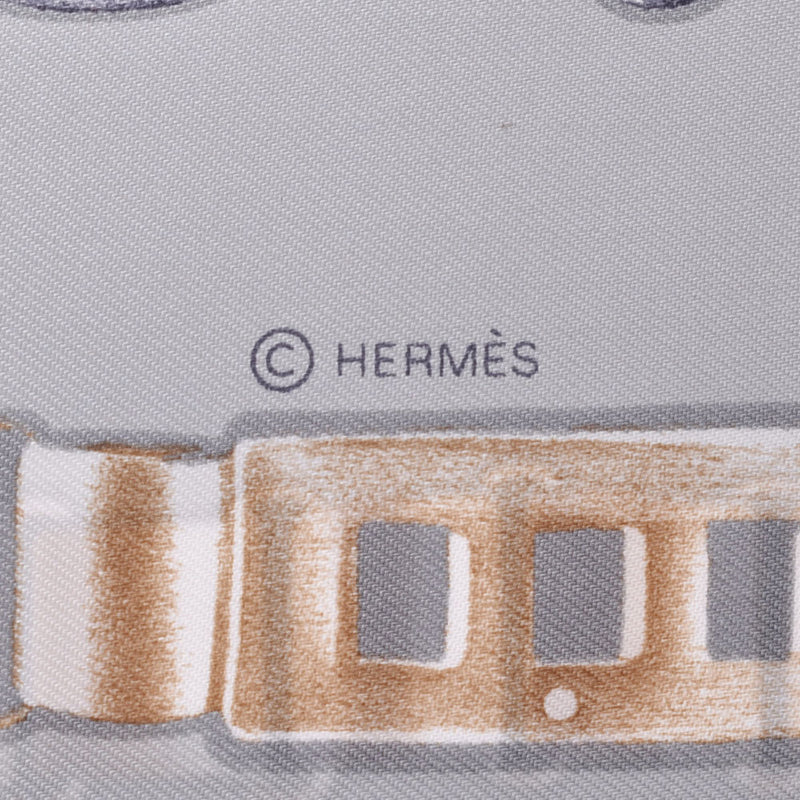 Hermes Hermes Care 90 Chain Motif Gray Women's Silk 100% Scarf New Sinkjo