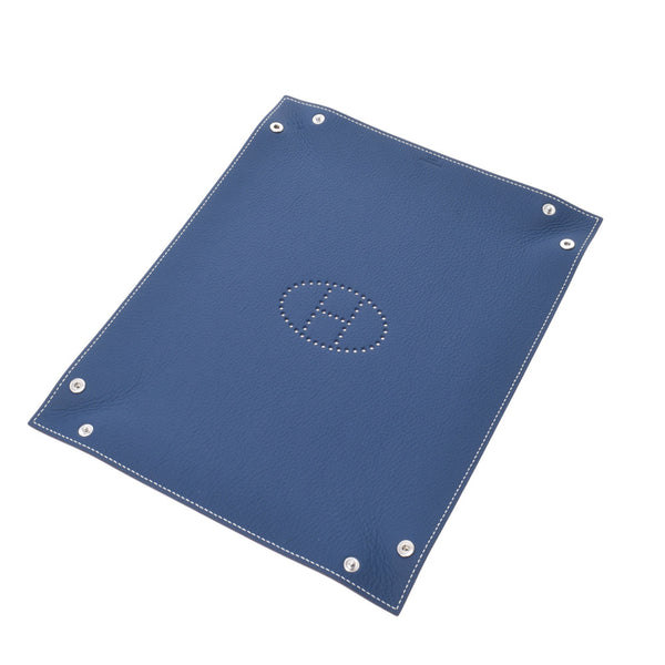 Hermes Hermes配件托盘双色茶/深蓝色银色Bruilding Z雕刻（2021年大约2021岁）英式皮革品牌配件新水池