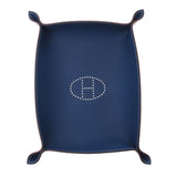 Hermes Hermes配件托盘双色茶/深蓝色银色Bruilding Z雕刻（2021年大约2021岁）英式皮革品牌配件新水池