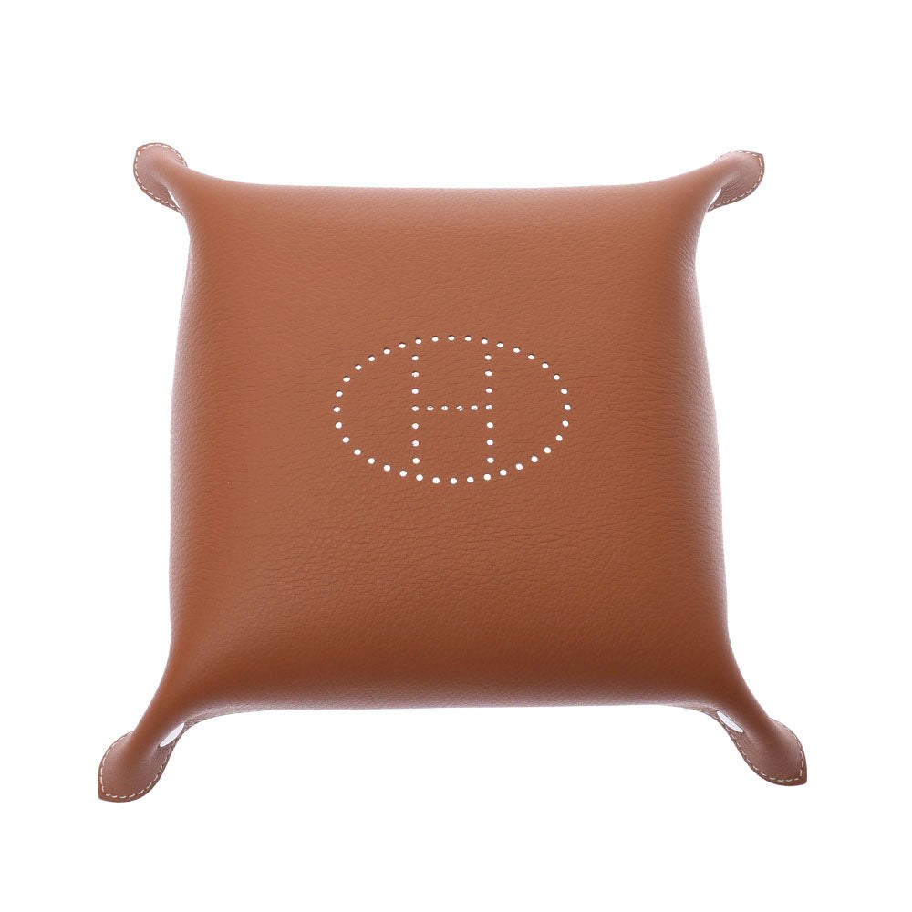エルメス ヴィドポッシュ　ブラウン オレンジ シルバー金具 レザートレー エルメスヴィドポッシュ 小物入れ レザートレイ ゴールド/赤 シルバー
