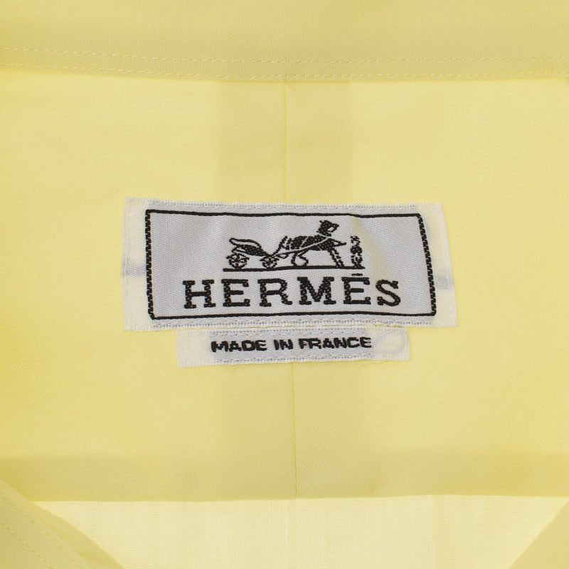 HERMES エルメス クールネック ライン入り レモンイエロー メンズ コットン100％ 半袖シャツ 新品 銀蔵