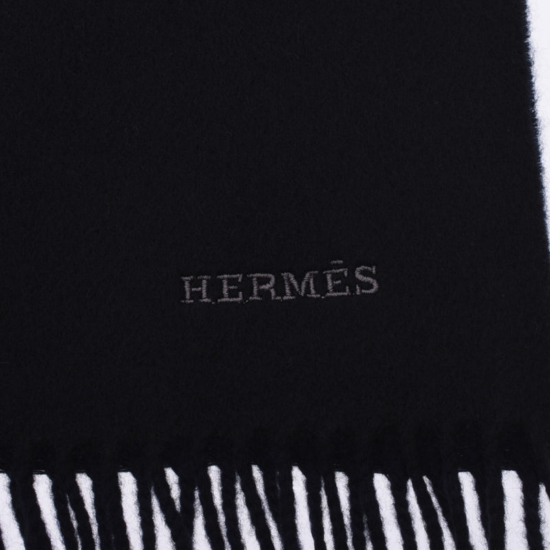 HERMES Hermes Rectovels Vicolor Black/Navy Unisex Cashmere 100 % Muffler New Ginzo