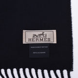 HERMES Hermes Rectovels Vicolor Black/Navy Unisex Cashmere 100 % Muffler New Ginzo