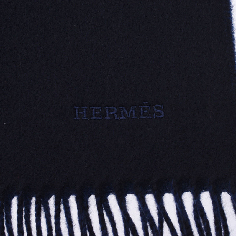 HERMES Hermes Rectovels Vicolor Navy/Blue Unisex Cashmere 100 % Muffler New Ginzo