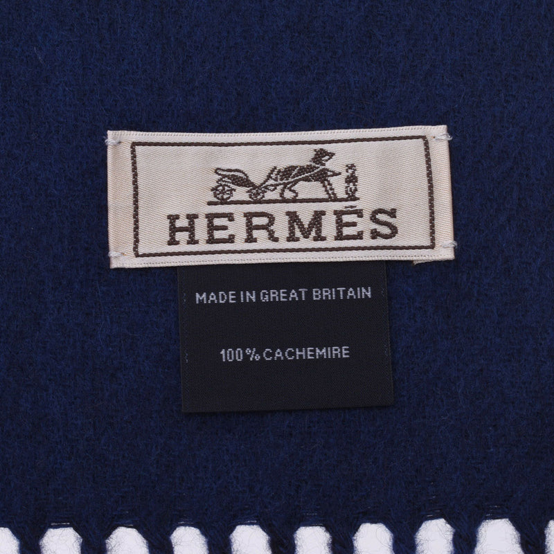 HERMES Hermes Rectovels Vicolor Navy/Blue Unisex Cashmere 100 % Muffler New Ginzo