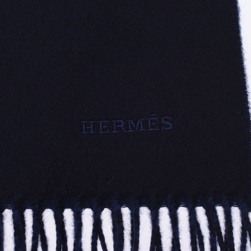 HERMES Hermes Rectovels Vicolor Navy/Blue Unisex Cashmere 100 % Muffler New Ginzo