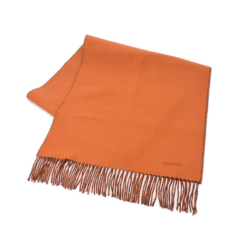 HERMES Hermes Rectovels Vicolor Orange/Tea Unisex Cashmere 100 % Muffler New Ginzo