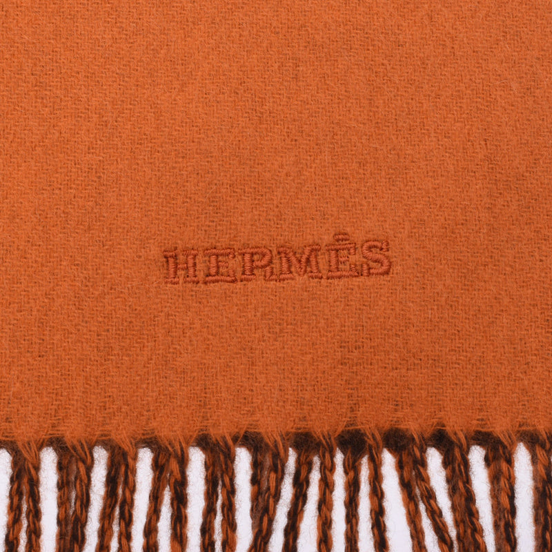 HERMES Hermes Rectovels Vicolor Orange/Tea Unisex Cashmere 100 % Muffler New Ginzo