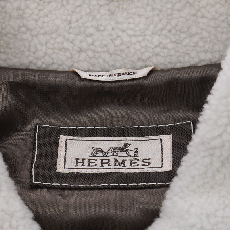 HERMES Hermes Ceria Brown/White Size 54 Men's Lamfer/Cotton Blouson New Ginzo