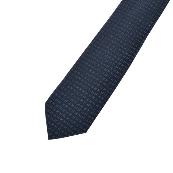 HERMES Hermes H -pattern Navy Men's Silk 100 % Tie New Ginzo