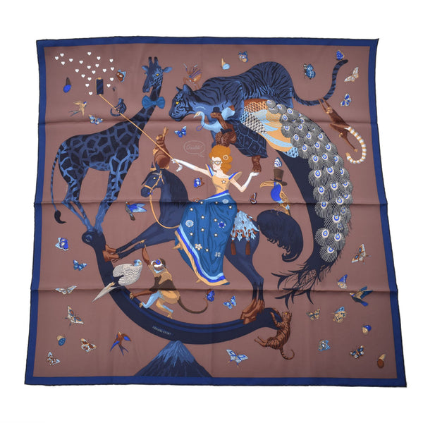 エルメスカレ90 HERMES STORY ブラウン/ネイビー レディース スカーフ