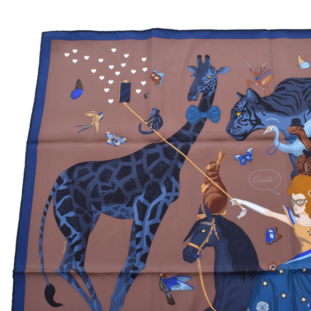 エルメスカレ90 HERMES STORY ブラウン/ネイビー レディース スカーフ