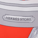 HERMES Hermes Care 90 HERMES STORY Red/Gray Ladies Silk 100 % Scarf New Ginzo