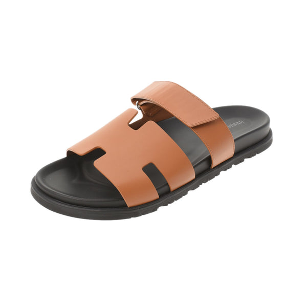 HERMES Hermes H motif size 44 tea/black men's leather sandals New Ginzo