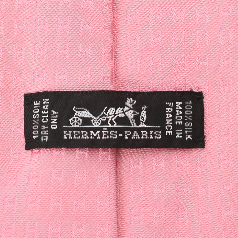 【父の日 5万以下】銀蔵 新品 HERMES エルメス H柄 ピンク シルク100％ ネクタイ