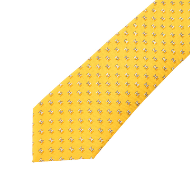 [Father's Day 50,000 or less] Ginzo New HERMES HERMES H Pattern Yellow Silk 100 % tie