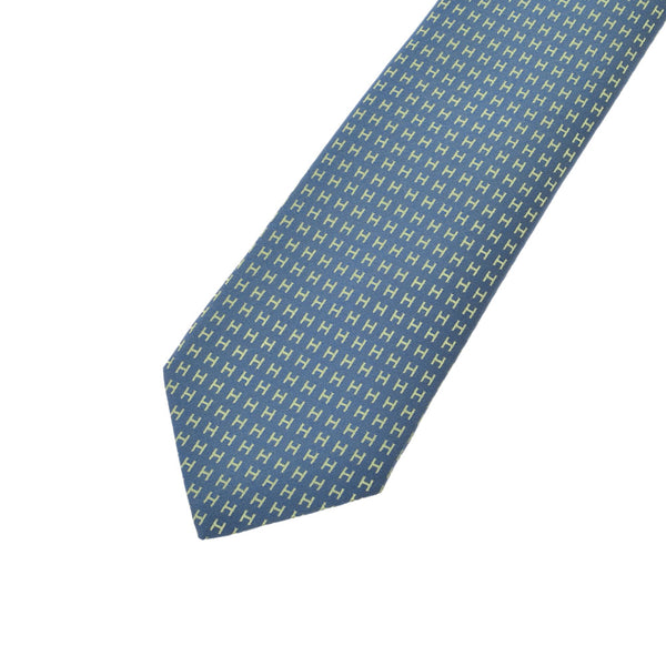 [Father's Day 50,000 or less] Ginzo New HERMES Hermes H pattern Blue/Yellow Silk 100 % tie