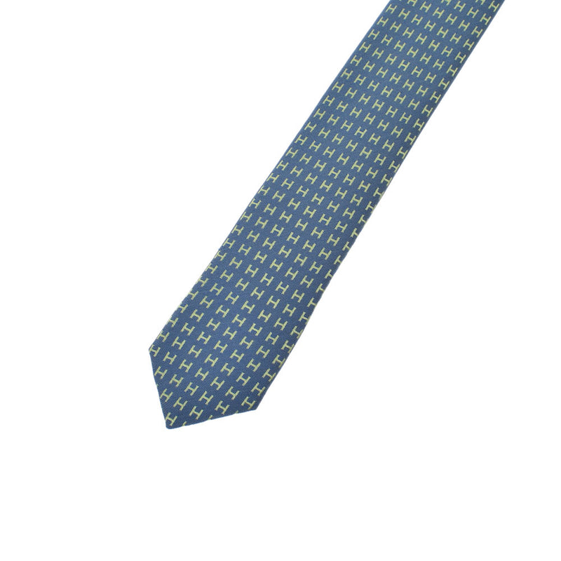 [Father's Day 50,000 or less] Ginzo New HERMES Hermes H pattern Blue/Yellow Silk 100 % tie
