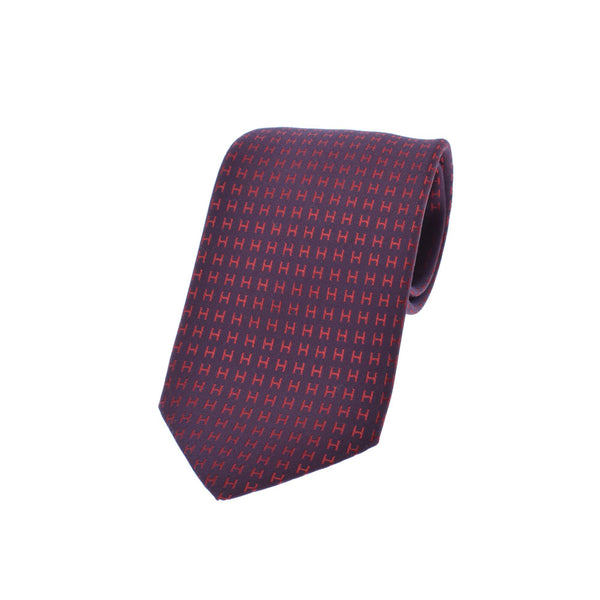 [Father's Day 50,000 or less] Ginzo New HERMES Hermes H pattern Obergine/Red Silk 100 % tie