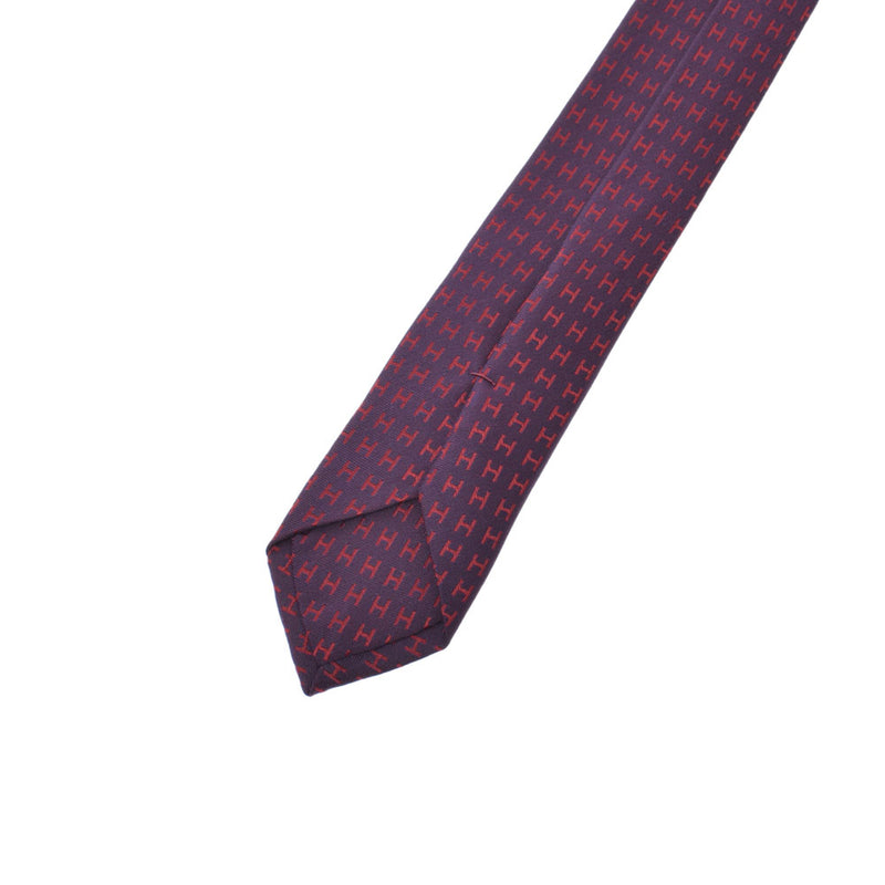 [Father's Day 50,000 or less] Ginzo New HERMES Hermes H pattern Obergine/Red Silk 100 % tie