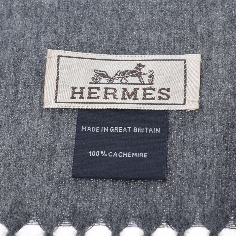 HERMES Hermes Summer Block Gray/Light Gray Unisex Cashmere 100 % Muffler New Ginzo