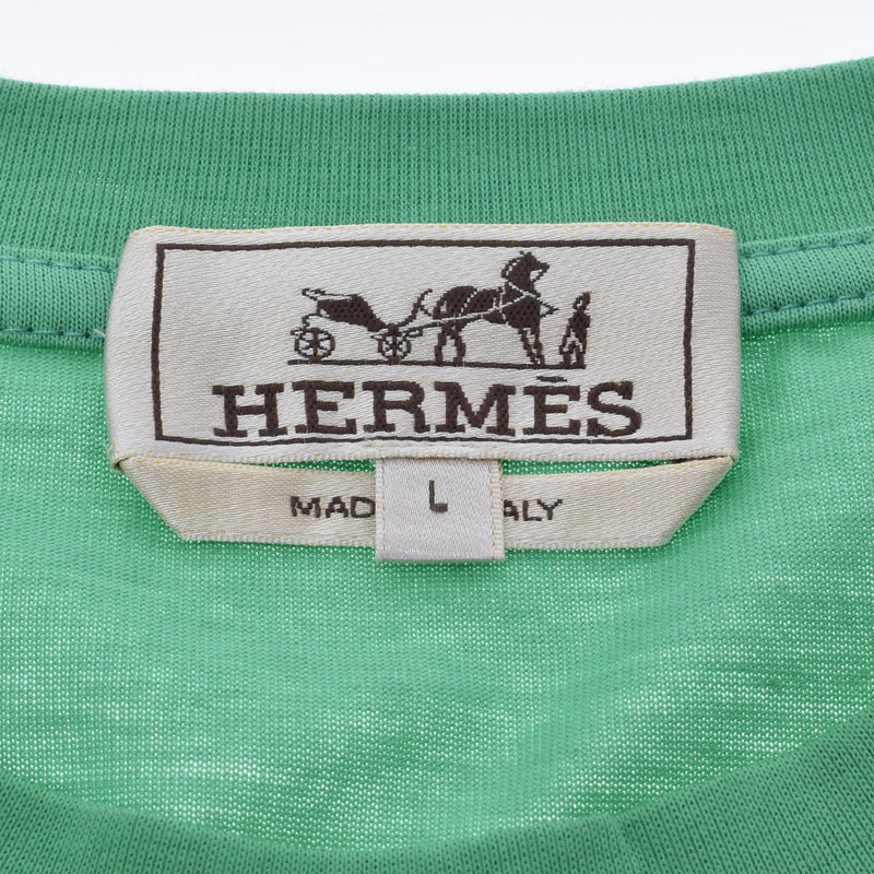 爱马仕爱马仕（Hermes Hermes）船员脖子迷你皮革贴片绿色尺寸l男士棉100％短袖T衬衫新金佐（Ginzo）