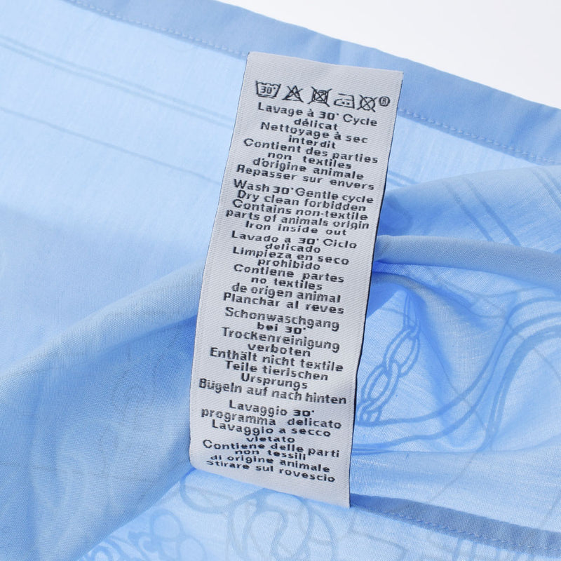爱马仕爱马仕购物中心E美食3D印刷蓝色珍珠尺寸42男士棉100％长袖衬衫新金佐