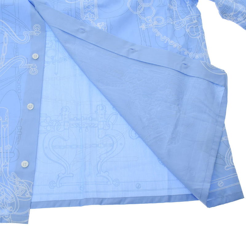 爱马仕爱马仕购物中心E美食3D印刷蓝色珍珠尺寸42男士棉100％长袖衬衫新金佐
