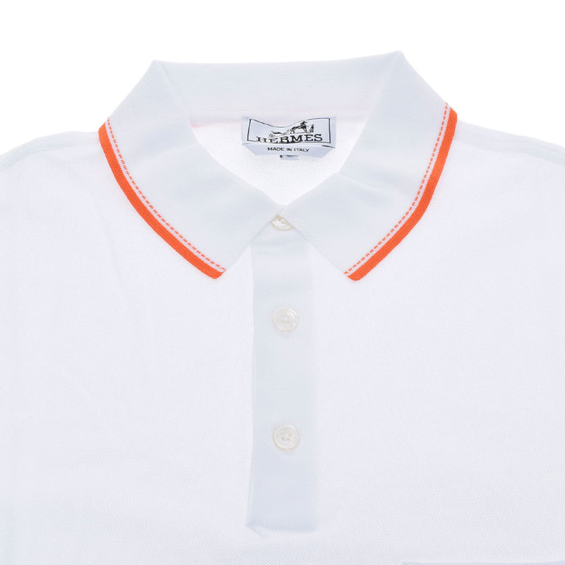 HERMES Hermes Men's Poro Shirt Saddle Stitch Short Sleeve White/Orange Size XL Men's Cotton 100 % Polo Shirt New Ginzo