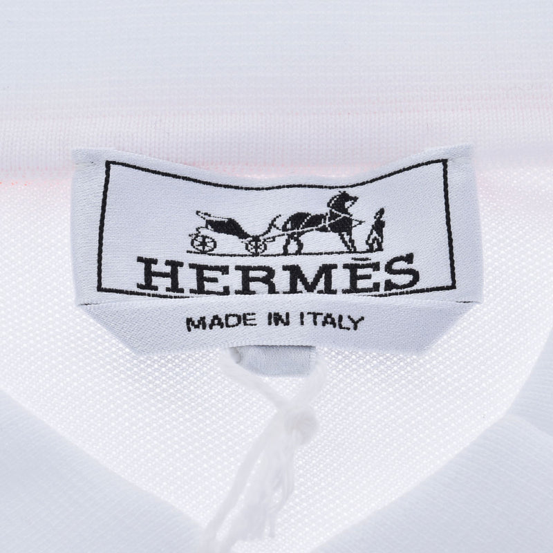 HERMES HERMES MEN'S PORO SHIERT鞍式缝制短袖白色/橙色尺寸XL男士棉100％Polo衬衫新金佐