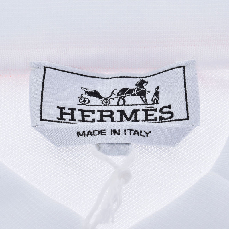 HERMES エルメス メンズポロシャツ サドルステッチ 半袖  白/オレンジ サイズXL メンズ コットン100％ ポロシャツ 新品 銀蔵