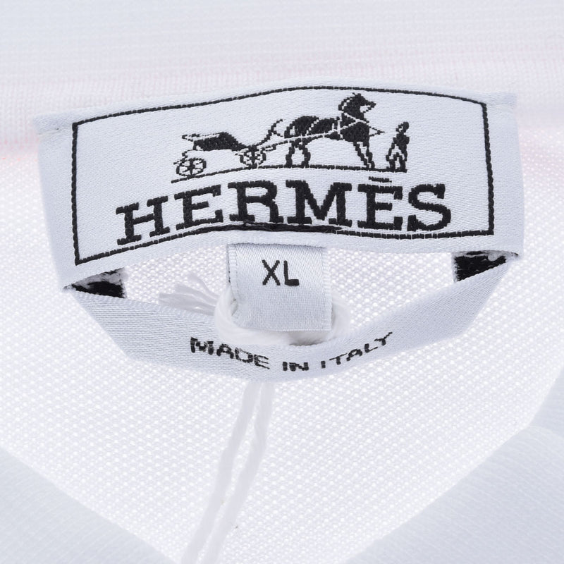 HERMES HERMES MEN'S PORO SHIERT鞍式缝制短袖白色/橙色尺寸XL男士棉100％Polo衬衫新金佐