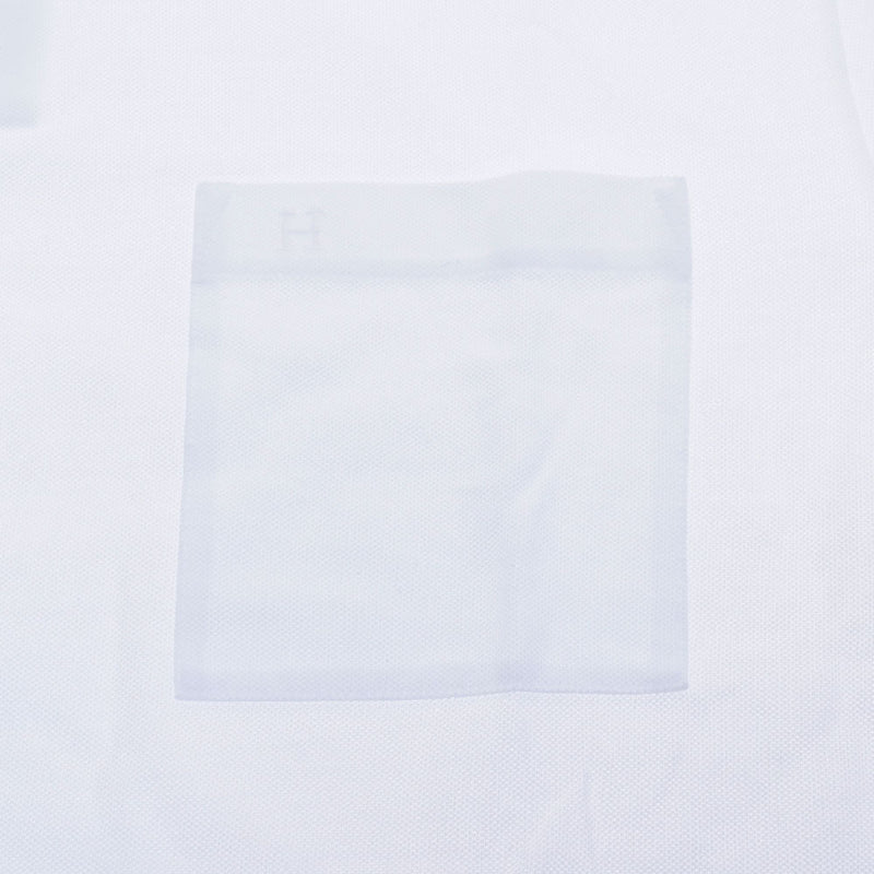 HERMES HERMES MEN'S PORO SHIERT鞍式缝制短袖白色/橙色尺寸XL男士棉100％Polo衬衫新金佐