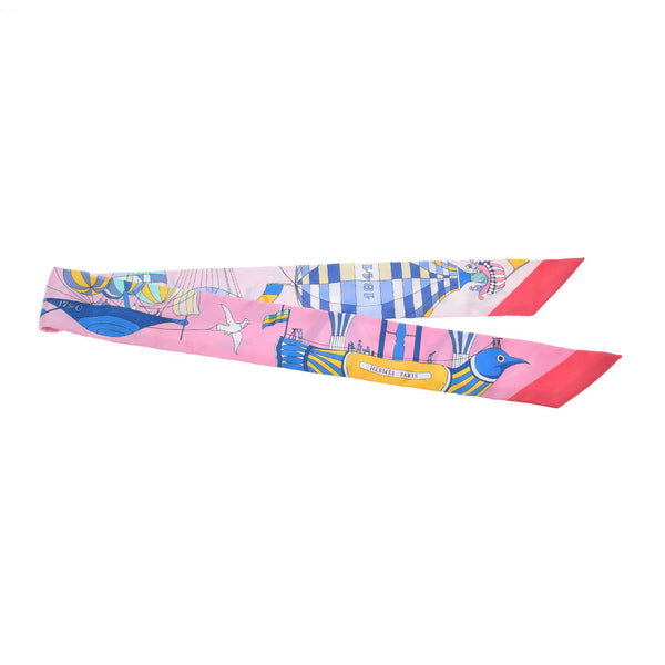 HERMES エルメス ツイリー  鳥・気球柄 ピンク系 レディース シルク100％ スカーフ 新品 銀蔵