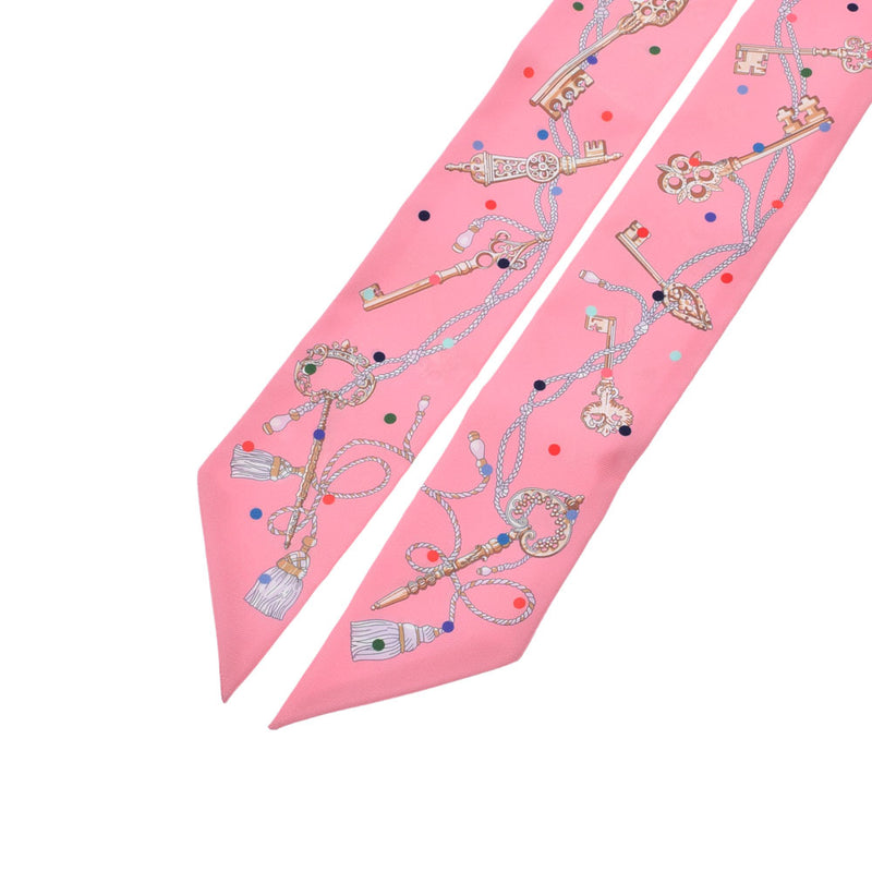HERMES エルメス ツイリー  鍵柄 ピンク レディース シルク100％ スカーフ 新品 銀蔵