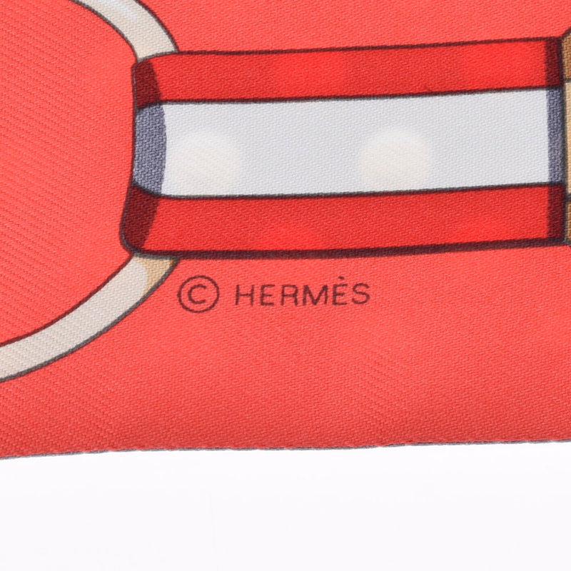 HERMES エルメス ツイリー  ベルト柄 赤系 レディース シルク100％ スカーフ 新品 銀蔵