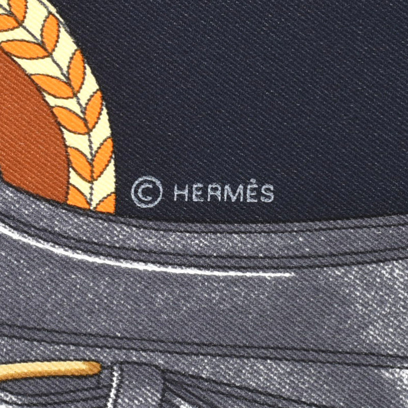 HERMES エルメス カレ70 CARRICK A POMPE　 グレー系 レディース シルク100％  スカーフ 新品 銀蔵