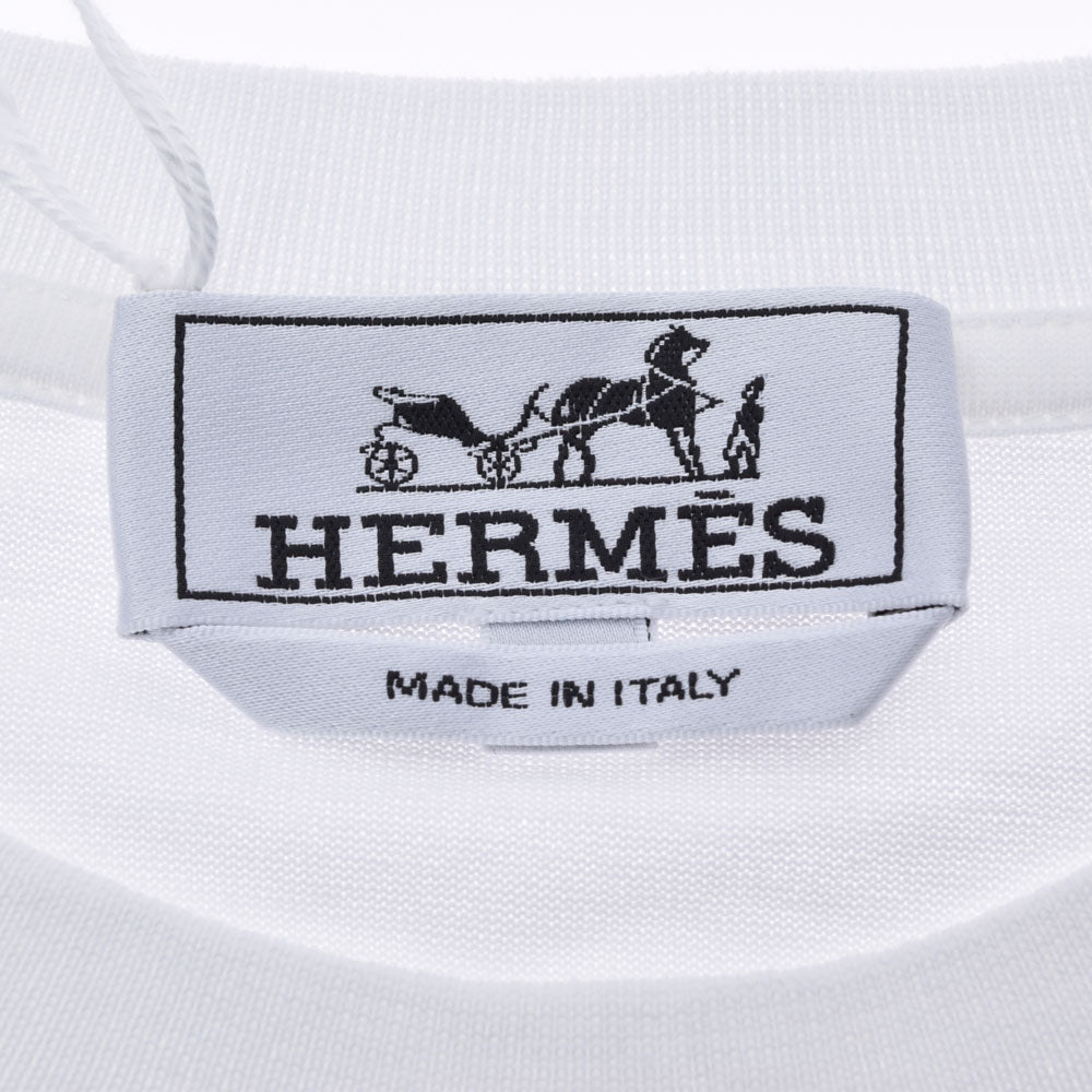 エルメスPOCHE EN RAYURE 白 メンズ コットン100％ 半袖Tシャツ