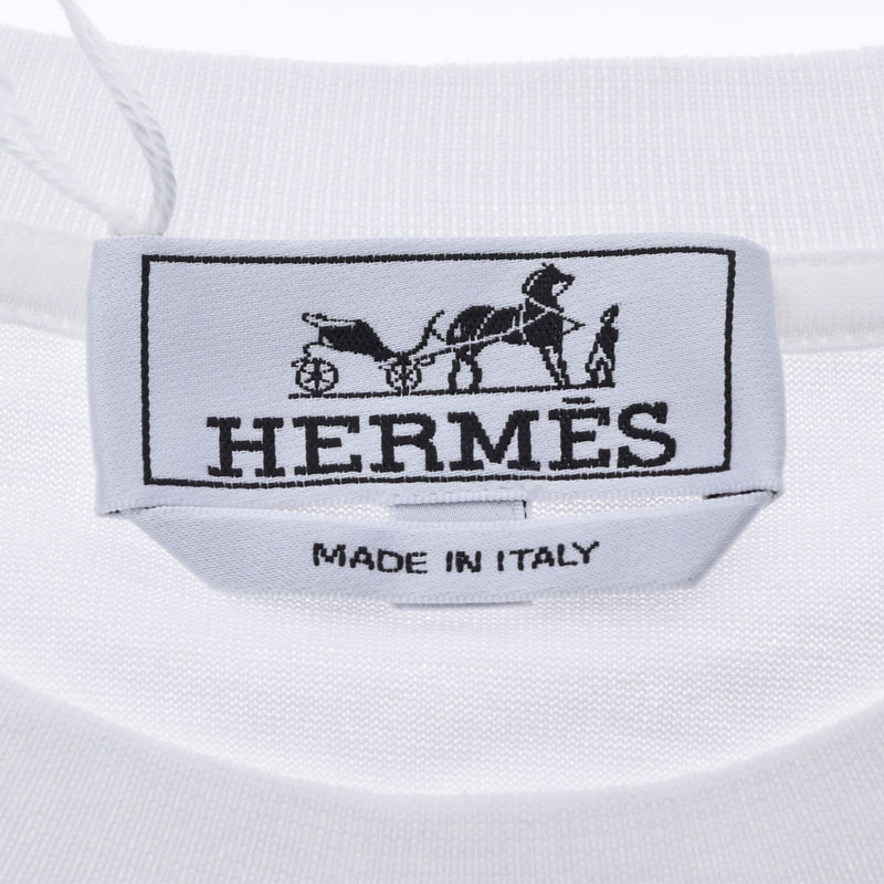 HERMES エルメス POCHE EN RAYURE 白 サイズL メンズ コットン100％ 半袖Ｔシャツ 新品 銀蔵