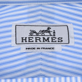 HERMES エルメス ストライプ セリエボタン サイズ43 白/水色 メンズ コットン100％ 長袖シャツ 新品 銀蔵