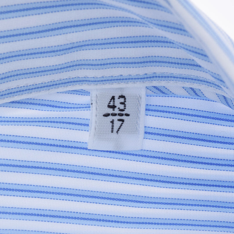 HERMES エルメス ストライプ セリエボタン サイズ43 白/水色 メンズ コットン100％ 長袖シャツ 新品 銀蔵