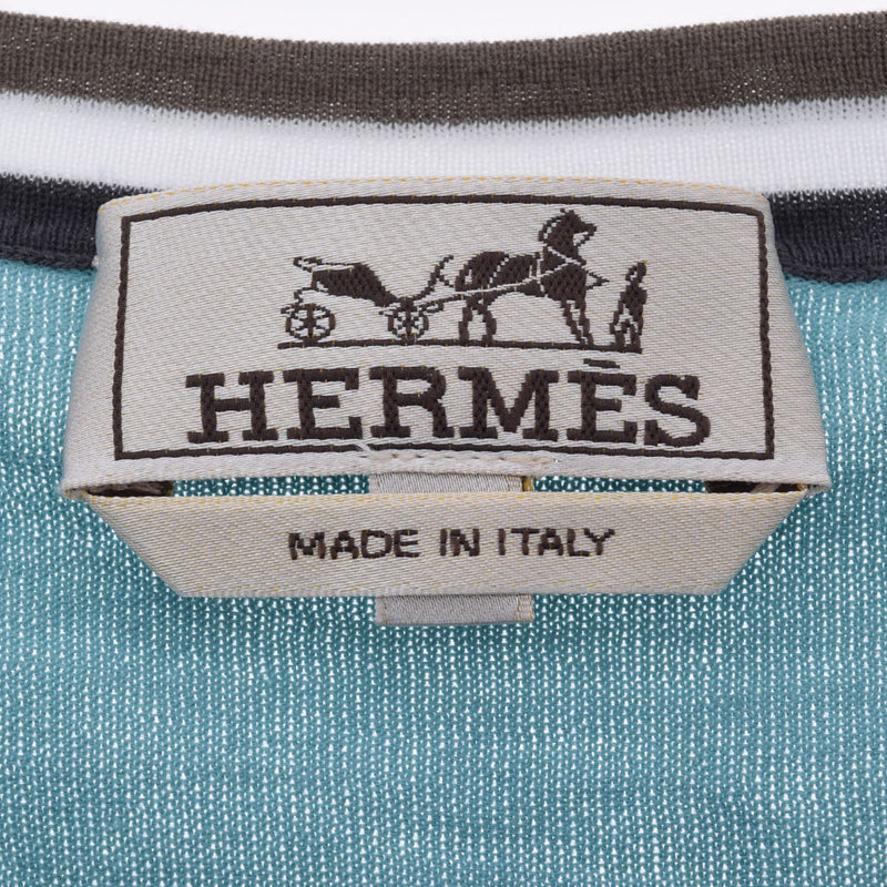 HERMES エルメス RAYURES ＆ TWIST ニット セラドン サイズL メンズ コットン100％ 半袖Ｔシャツ 新品 銀蔵