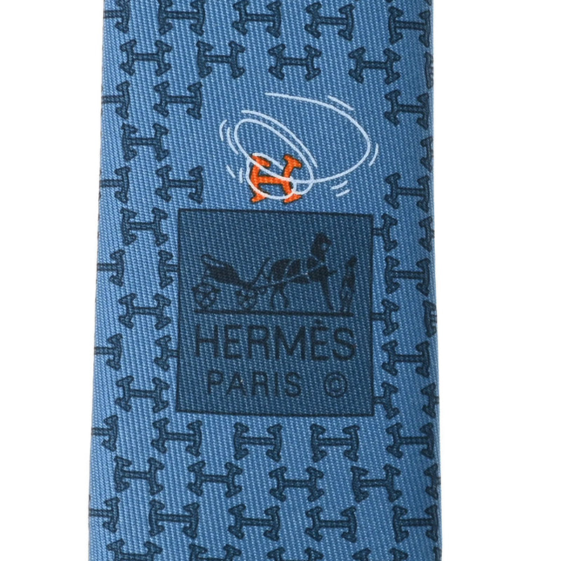 HERMES エルメス H柄 ブルー系 メンズ シルク100％ ネクタイ 新品 銀蔵