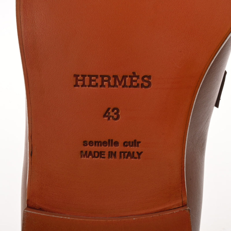 HERMES エルメス デスタン サイズ43 茶 シルバー金具 メンズ レザー モカシン 新品 銀蔵