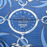 HERMES エルメス カレ140 LA PROMENADE DU MATIN ブルーアズール/ブラン 243986S レディース カシミヤ70％/シルク30% スカーフ 新品 銀蔵